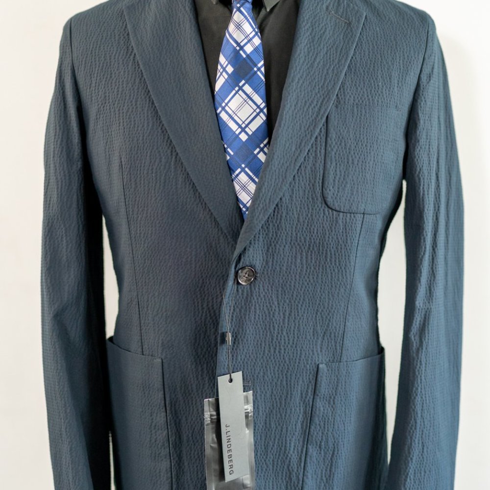 J. Lindeberg Piemonte Indigo State Seersucker Coat